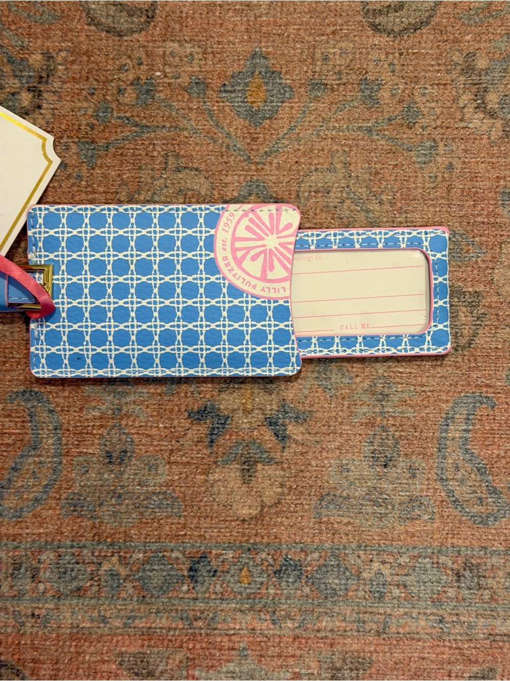 Brand New Lilly Pulitzer Luggage Tag With Pull Down ID in Frenchie Blue Caning - Picture 7 of 7